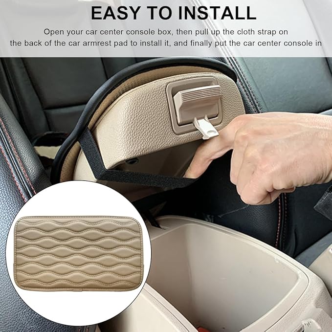Car Center Console Cushion Pad, 12.48×7.40 Inches Waterproof Car Armrest Seat Box Cover, Comfortable PU Leather Vehicle Armrest Cover Protector, Car Decor Interior Accessories (Beige)