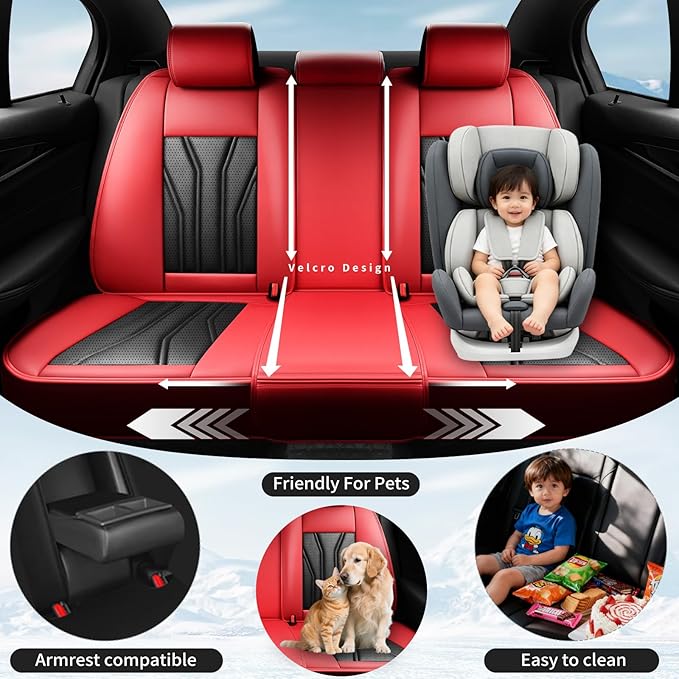 Fit Tucson Car Seat Covers Compatible with Hyundai Tucson 2010-2026, Premium Leather Breathable, Wear Resistant, Airbag Compatible, All-Weather Protection & Full Coverage, Full Set Red&Black