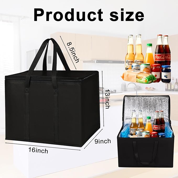 2 I 4 Pack Insulated Reusable Grocery Shopping Bags with zippered top,Food Delivery Bag,Collapsible Cooler Bag