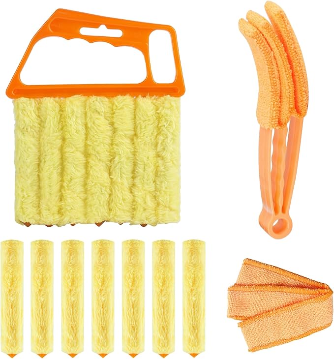 10-Pack Window Blind Cleaner Set: Includes 1× 7-Finger Detail Brush, 1× Shutter Cleaning Brush, and Replacement Heads. Efficient for Blinds, Vents, Keyboards, and More.