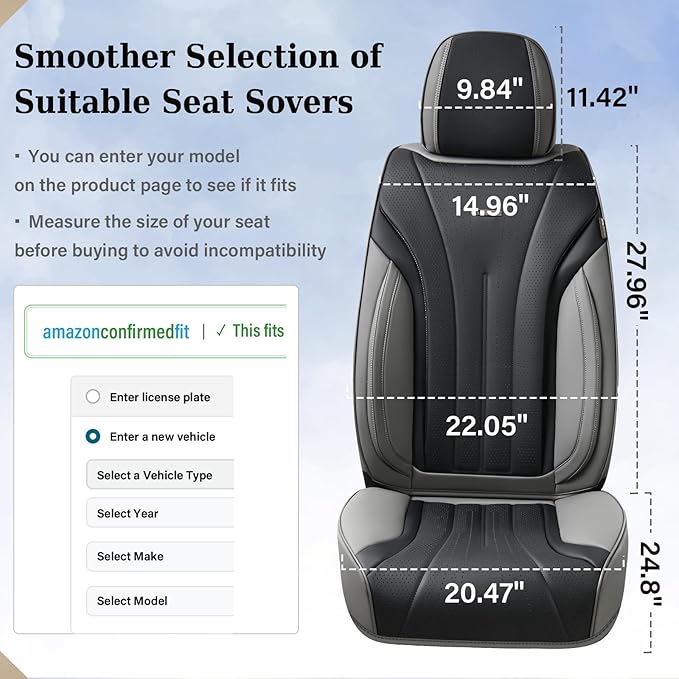 Coverado Front and Rear Seat Covers, Automotive Seat Cover Full Set, Waterproof Leather Seat Cover, Luxury Seat Cover for Cars, Universal Seat Cushion Car Seat Protector Fit for Most Cars(Gray&Black)