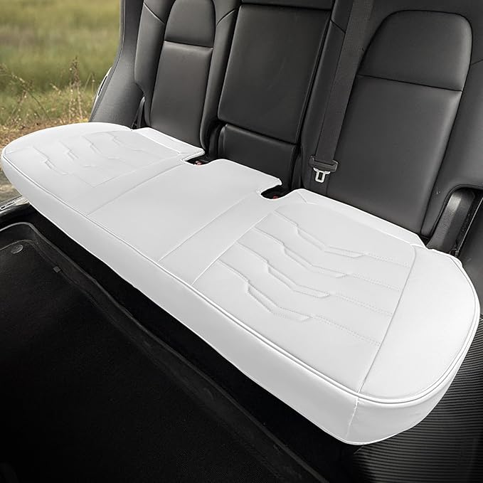 Car Seat Cover Luxury Nappa Leather Rear Seat Cover for Tesla Model Y Back Car Seat Bottom Protector, Heavy Duty Seat Cushion Without Backrest (White STG)