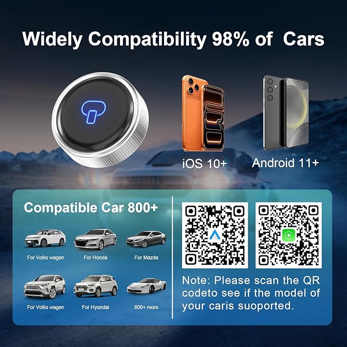 Wireless CarPlay Adapter for Apple & Android Auto, 2026 Upgraded Stable Connection, Auto Connect in 5s, Plug & Play Dongle for Factory Wired CarPlay Cars, WiFi 6 & Bluetooth for iOS 10+ & Android 11+