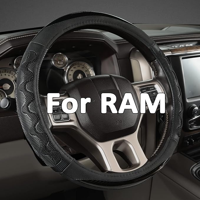 GIANT PANDA Steering Wheel Cover for Dodge Ram 1500 - Car Steering Wheel Covers for Dodge Ram 2500 3500 15.5-16 inch - Black
