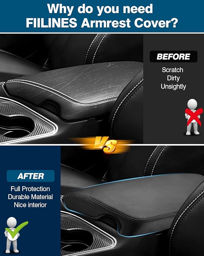 FIILINES Center Console Cover for Dodge Challenger 2015-2023 Center Console Armrest Cover Challenger Interior Accessories Armrest Cover Center Console Pad Anti-Scratch Black