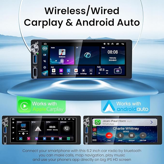 4G+64G Android 13 Car Radio for Dodge & Chrysler & Jeep (1990-2000), 6.2''Touch Screen Stereo with Wireless CarPlay, Android Auto, GPS Navigation, Bluetooth5.2