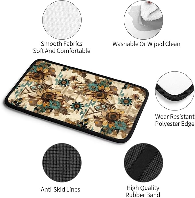 Armrest Cover Vintage Sunflower Center Console Pad Boho Geometry Car Accessories for Truck Van Sedans Scratch Resistant Armrest Cushion Pad