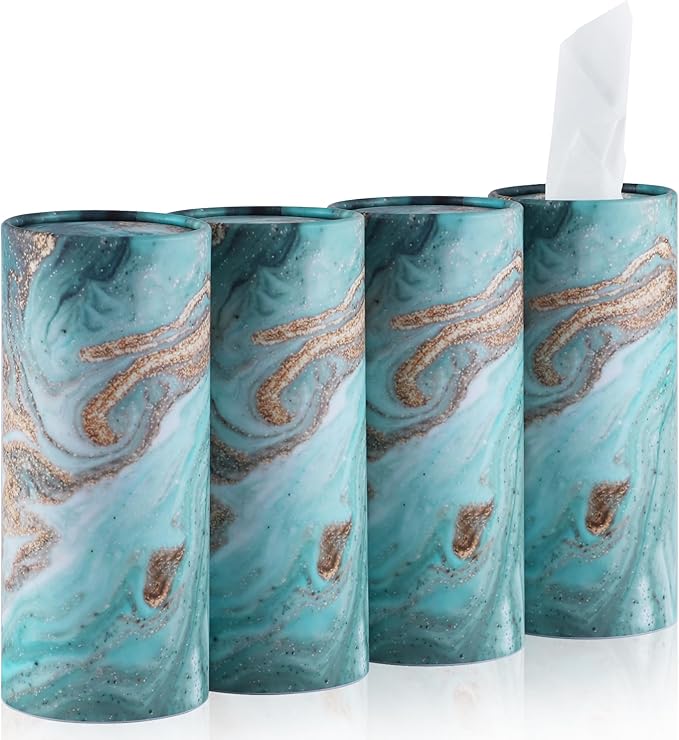 SINGARO Car Tissue Holder, 4 Pack Car Cup Holder Facial Tissues with Travel Tissue Bag, Quick and Convenient Flower Combination Car Tissue Box(4 Canisters/200 Tissues) Green