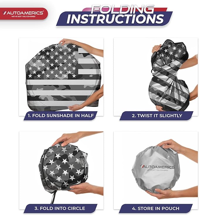 Autoamerics 1-Piece Windshield Sun Shade Gray Camo American Flag USA Design - Foldable Car Front Window Sunshade for Most Sedans SUV Truck - Blocks Max UV Rays and Keeps Your Vehicle Cool - Small