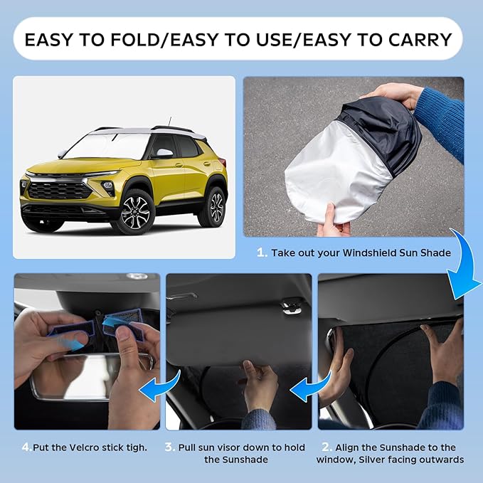 Sun Shade Sunshade for Chevy Chevrolet Trailblazer 2021-2024 2025 2026 Windshield Cover, 4-Layers Sun Shield 250T Silver Sun Visor Foldable Window Shade Blocks UV Rays Car Accessories