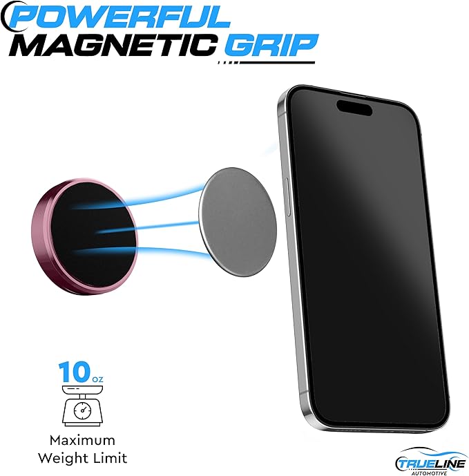 TRUE LINE Automotive Magnetic Phone Mount for Car - Magnetic Car Phone Holder - Magnet Phone Holder for Car, Magnetic Phone Mount for Car, Magnetic Phone Holder with Silicone Pad (Pink)