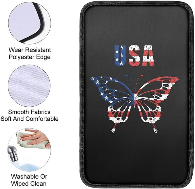 Coldinair Personalized Butterfly Flag Print Auto Car Center Console Cushion Pad for Men Women,Soft Armrest Protector Cover for Cars,Easy to Install