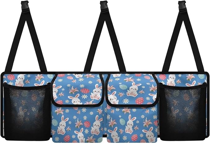 Easter Bunny＆Color Eggs Car Trunk Organizer Waterproof Auto Hanging Seat Back Storage for SUVs, Vans, Cars,Car Accessories for Easter