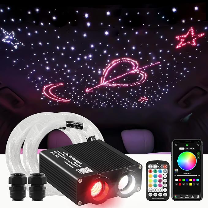 ATOKEE 32W Dual Color Starlight Headliner Kit, Sound Activated Fiber Optic Star Roof Lights with APP/Remote Control, 800pcs 0.03in 9.8ft