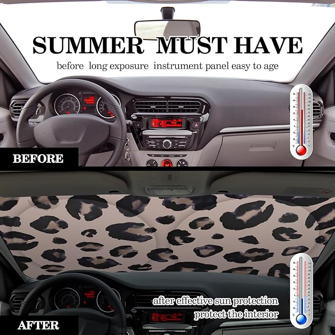 Windshield Sun Shade Foldable Car Front Window Covers for Car Accessories Sun Heat UV Rays Visor Protector Protection for Universal Cars SUV Truck(Leopard)