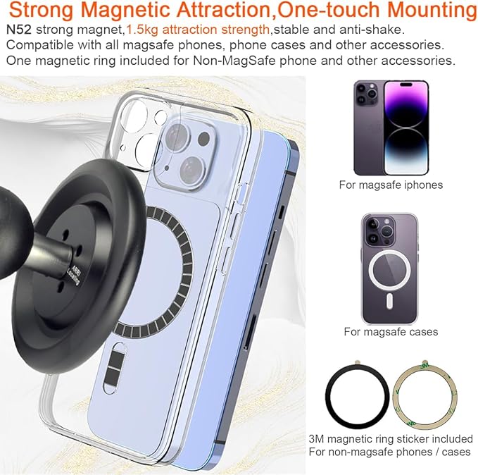 Magnetic Phone Holder Base with B Size 1 inch Ball for Magsafe iPhone 17/16/15/14/13/12 Compatible with RAM mounts B Size Double Socket Arm Magnetic Ball Phone Holder for Car