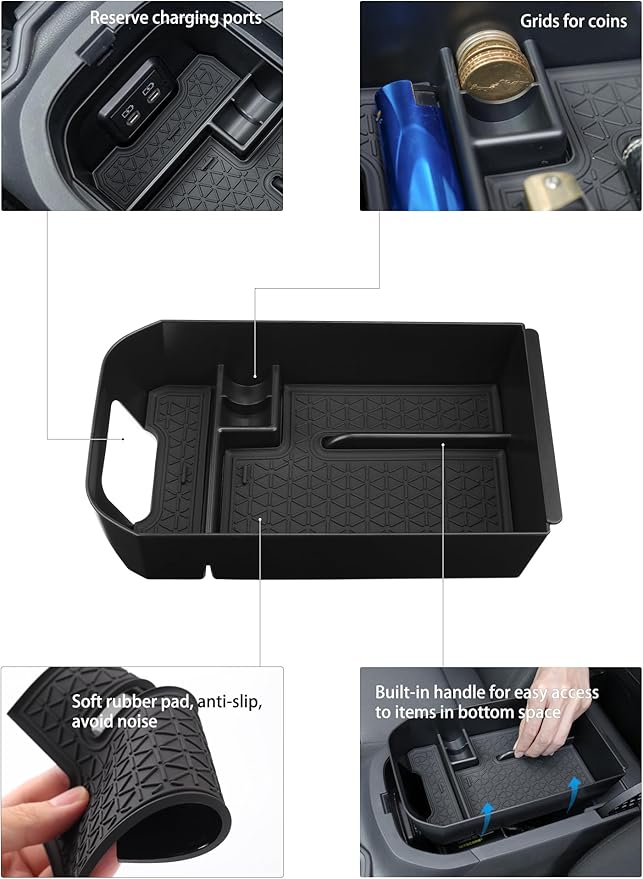 3PCS Compatible with Toyota RAV-4 Accessories Center Console Storage Tray Armrest Glove Box Organizer Passenger-side Rubber Pad for RAV4 2019-2025 Accessories
