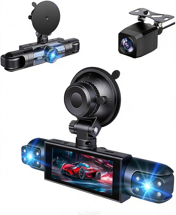 Dash Cam Front and Rear Inside,4 Channel Dashcam for Cars,Car Camera Driving Recorder with IR Night Vision,Loop Recording,3.16 Inch IPS Screen,Parking Mode (Dark Black)