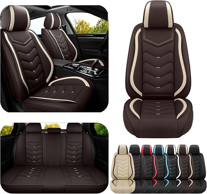Car Seat Covers for Hyundai Sonata 2002-2025, Premium Nappa Leather Car Seat Cover, Stylish Sport Seat Covers， Automobile Seat Cover Sets.(Standard 5 Seats/Coffee Color)