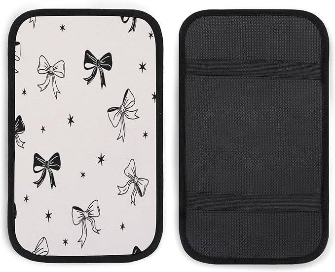 Bow Ties On Cream Car Center Console Decor Handrail Armrest Box Cushion Interior Covers Car Protector Pad Lid Cover Accessories Universal Fit for Auto Truck Vehicles