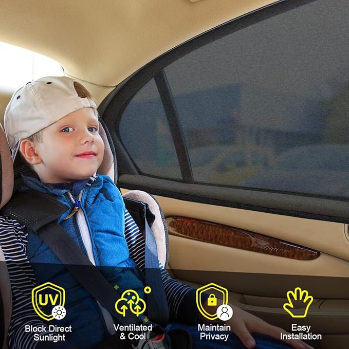 Car Window Shades for Baby, 2 Pack Car Sun Shade for Baby Kids Adults Pet, Large Size Mesh Covers Rear Side Sun Shades for SUV MPV Block UV Rays & Privacy Protection(42"x23")