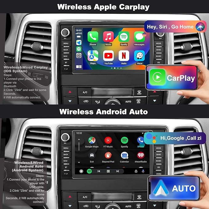 5GWiFi Upgrade Car Radio for Jeep Grand Cherokee 2011-2013, Dodge Durango 2011-2013, 7inch Touch Screen Stereo Headunit Wireless Carplay Android Auto GPS Navigation FM Camera Bluetooth RDS Mirror Link