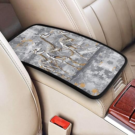 Dinosaur Skeletons Car Auto Armrest Cushion Cover Accessories Center Console Seat Box Pad Protector Universal Decoration for Most Vehicle SUV Truck