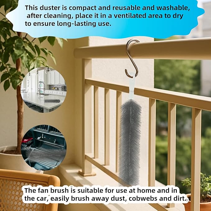 Fan Cleaning Brush, Bendable Fan Duster Fans Cleaner for Your Electric Fans Reusable Dust Cleaner Microfiber Head Dusting Brush for Air Conditioning, Home Car Vents, Curtain, Shutters 2 Pcs Grey