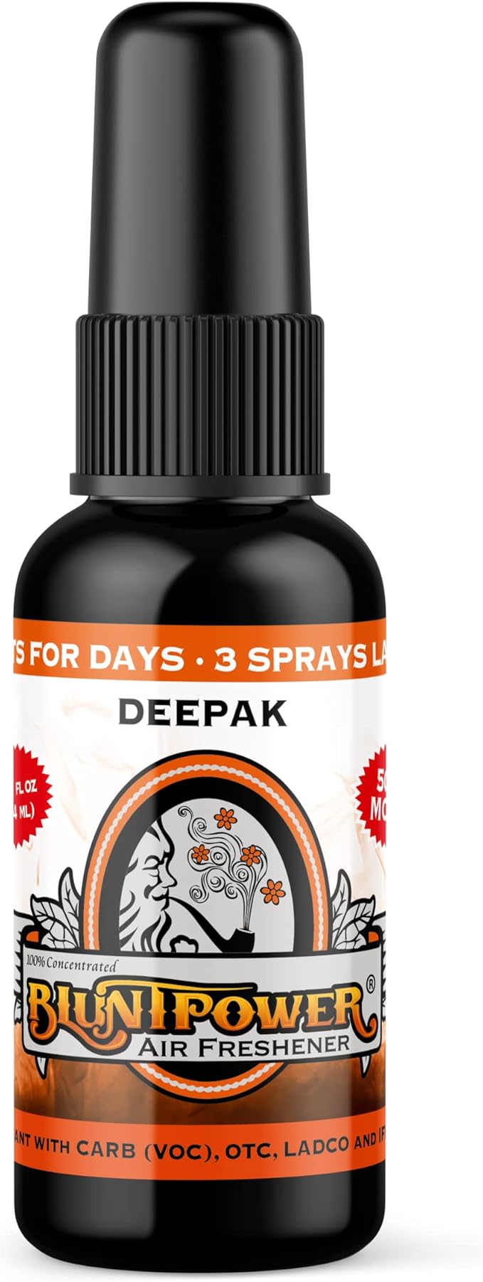 BluntPower (Deepak, 1 Pack) Concentrated Air Freshener for Room and Car - Oil-Based Diffuser Spray Bottle - Long-Lasting Bathroom Spray, Car Freshener, & Odor Eliminator