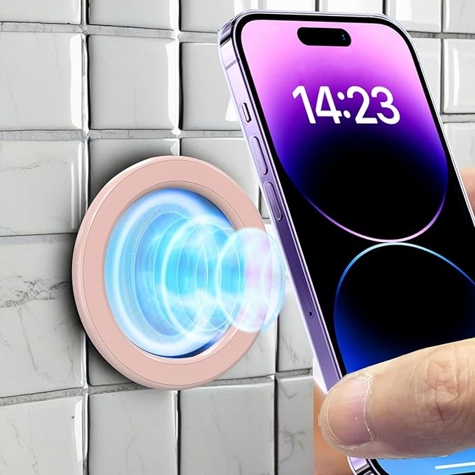 3 Pack Wall Mount Magnetic Phone Holder for iPhone 17/17 Pro/17 Pro Max/Air/16 15 14 13 12 Pro Max Plus mini, Hands-Free Magnet Shower Mirror Cell Phone Holder/Car Sticker Phone Stand, Pink