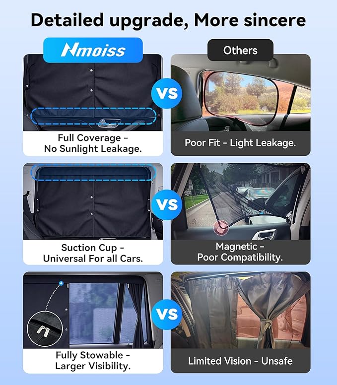 [2026 Upgraded] Car Window Shades for Baby [Ice Crystal Cooling Layer] (2 Pack) 99% UV-Blocker Protection Side Window Curtains Roll Windows Down Privacy Full Covers/Half Shade Options