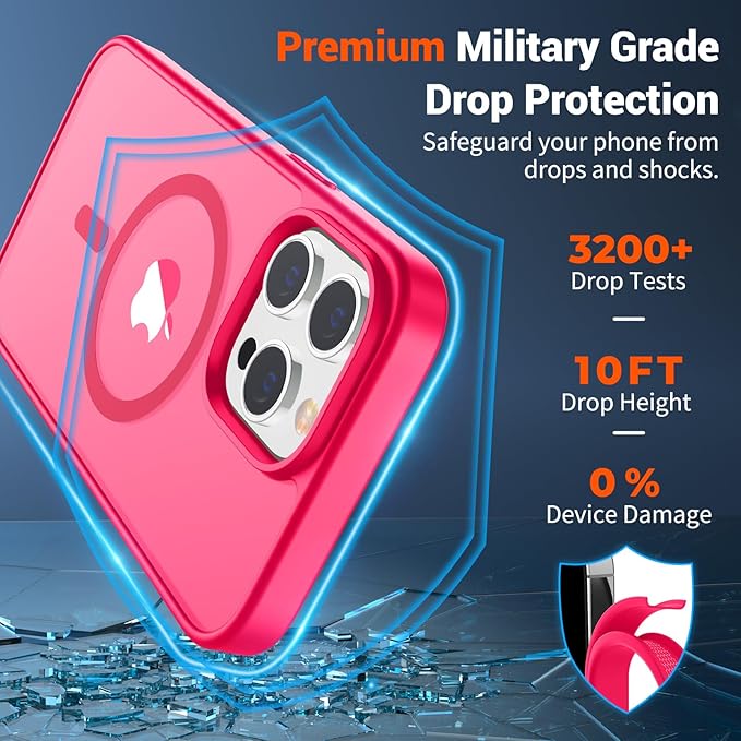 SUPFINE Magnetic for iPhone 13 Pro Case (Compatible with MagSafe) (Military Grade Drop Protection) Slim Translucent Matte Shockproof with Anti-Fingerprint Phone Case,Hot Pink