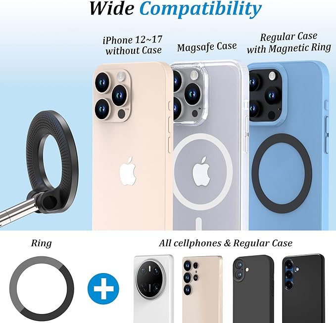 PlusAcc Vacuum Magnetic Phone Holder for Car, Suction Cup Phone Mount for MagSafe, 360°Rotatable Strong Magnet Stand for iPhone 16/15/14/13 in Smooth Surface (No Charging)