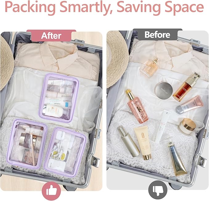 PACKISM Clear Makeup Bag - TSA Approved Toiletry Bag for Carry-on & Checked Luggage, Water Resistant Car Storage Organizer with Reinforced Seams
