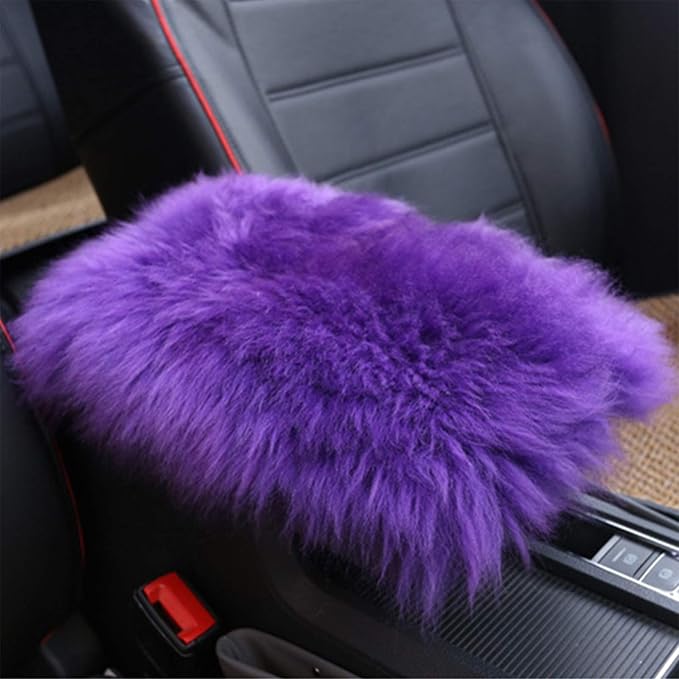 Auto Center Console Cover, Console Cover Armrest Pads, Warm Winter Sheepskin Wool Car Armrest Seat Box Pad Cushion Protector Universal Fit (Purple)