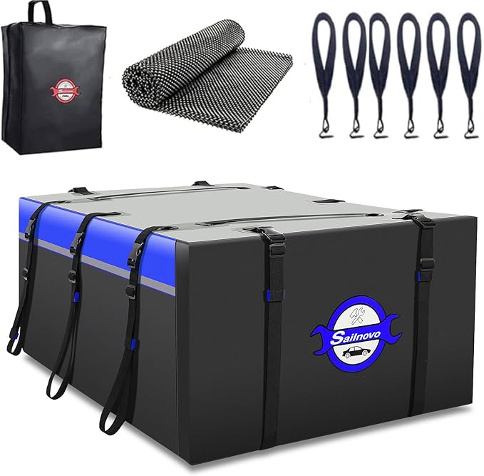 Sailnovo Rooftop Cargo Carrier PVC 20 Cubic Waterproof Rooftop Car Storage Bag with Anti-Slip Mat, 6 Door Hooks Soft-Shell Car Top Carrier for Vehicle