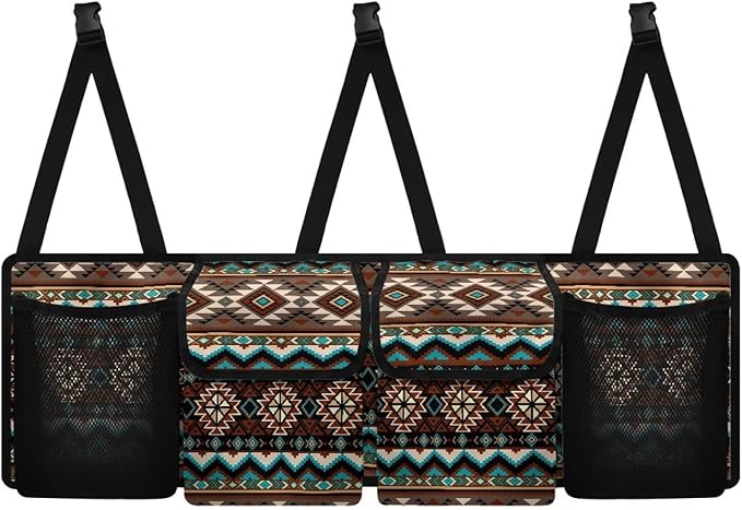 Tribal Aztec Print Car Trunk Organizer and Storage, Backseat Hanging Organizer for SUV, Truck, Waterproof Cargo Storage Bag with 4 Pockets, Car Interior Accessories
