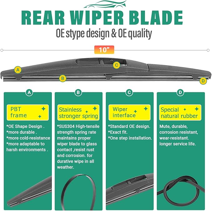 24" 19" 10" Windshield Wiper Blades Replacement for 2014-2024 Infiniti QX80 / 2011-2013 Infiniti QX56 Premium All Weather Front Rear Wipers Set - OEM Quality (Pack of 3)