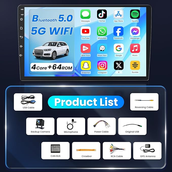 4Core 64ROM Car Radio for Dodge RAM 1500 2500 3500 2009-2012:Upgrade for Ram GPS SWC Bluetooth 5.0 10.2 Inch IPS Touchscreen Back-Up Camera Wireless CarPlay & Android Auto