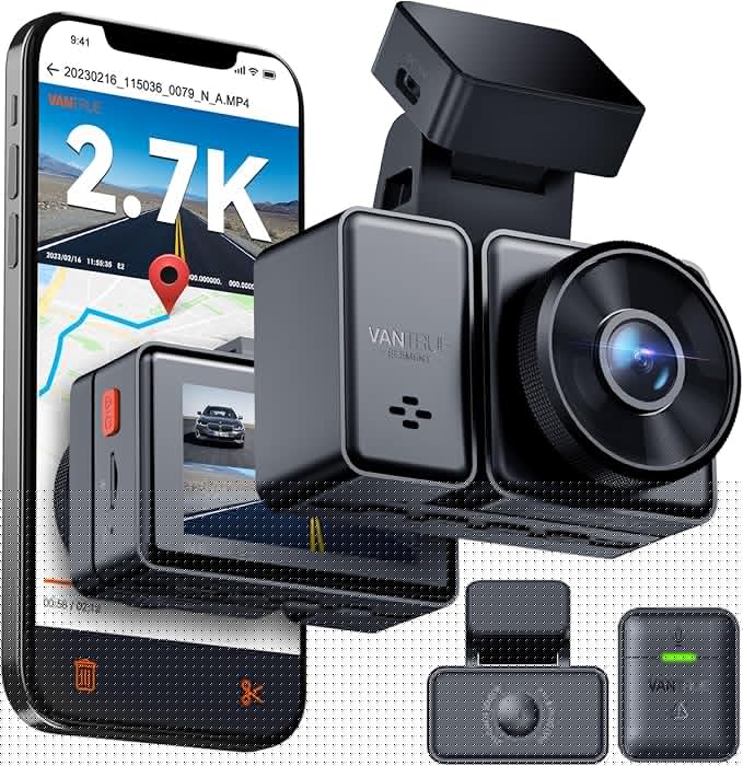 Vantrue E2 Dash Cam Front and Rear, 2.7K Upgrade Rear Cam, Dual STARVIS, 2.7K + 2.7K Dash Camera for Cars, Voice Control, WiFi, GPS, Night Vision, 24H Parking Mode, G-Sensor, 2.45" IPS, Support 512GB