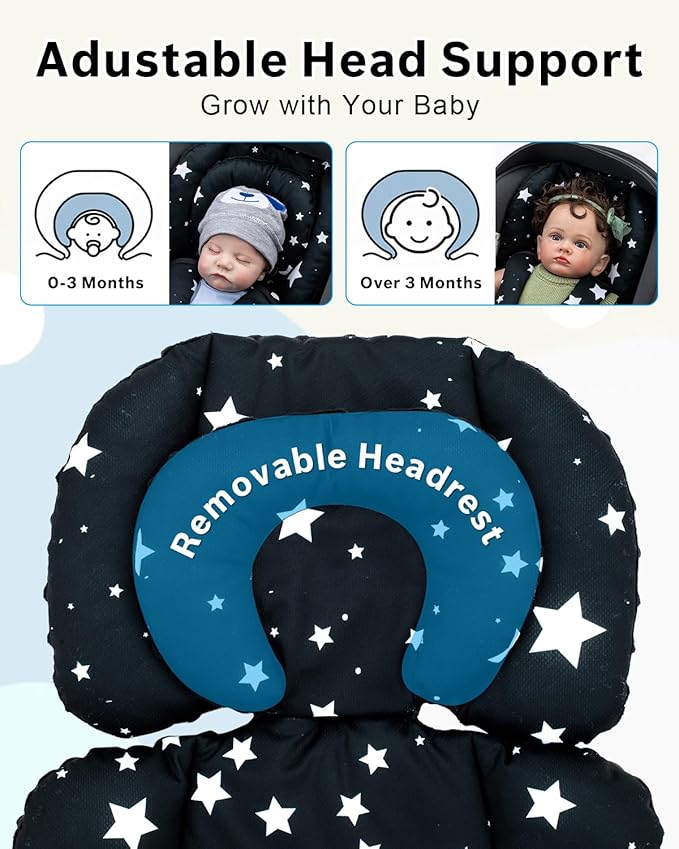 THE KENKYO Infant Insert with Extra Headrest, Adjustable Baby Car Seat Head Support with Shoulder Pads Set, Breathable Air Mesh Car Seat Insert for Newborn
