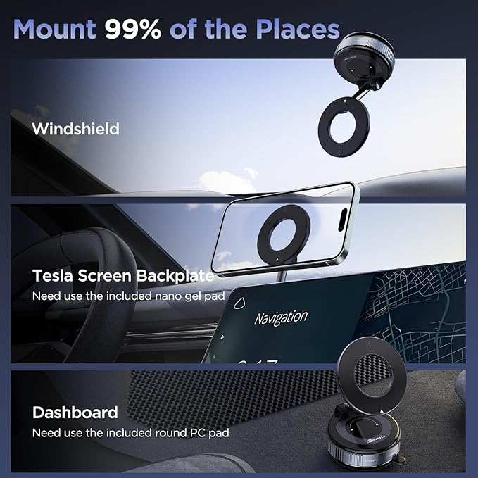 MSXTTLY Vacuum Magnetic Phone Holders for Your Car 2026 Suction Cup Phone Mount with Washable Nano Gel Pads 360° Adjustable Phone Mount,Travel Gifts, Car Phone Holder for Smartphone Car/Gym/Mirror