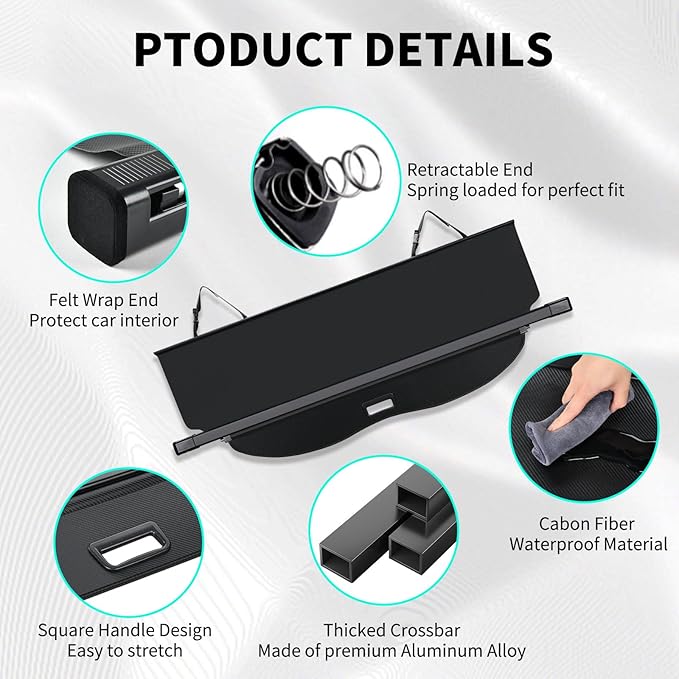 Tecoom Cargo Cover fit for Toyota Highlander 2014-2019 Accessories, Retractable Rear Trunk Cover Luggage Security Shade, Anti-Peeping Privacy Screen Protector, Carbon Fiber Texture