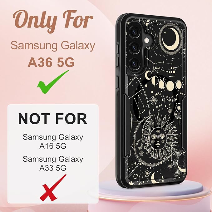 for Samsung Galaxy A36 5G Phone Case - Compatible with MagSafe Women Girls Cute Magnetic Protective Cover Girly Aesthetic Sun Moon Heavy Duty Shockproof Design for Samsung A36 5G Cases 6.7"