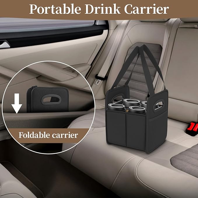 4 Cup Drink Carrier with Handle, Reusable Cup Carriers for Drinks, Portable Foldable Insulated Coffee Cup Drink Holder for Delivery and Caddy