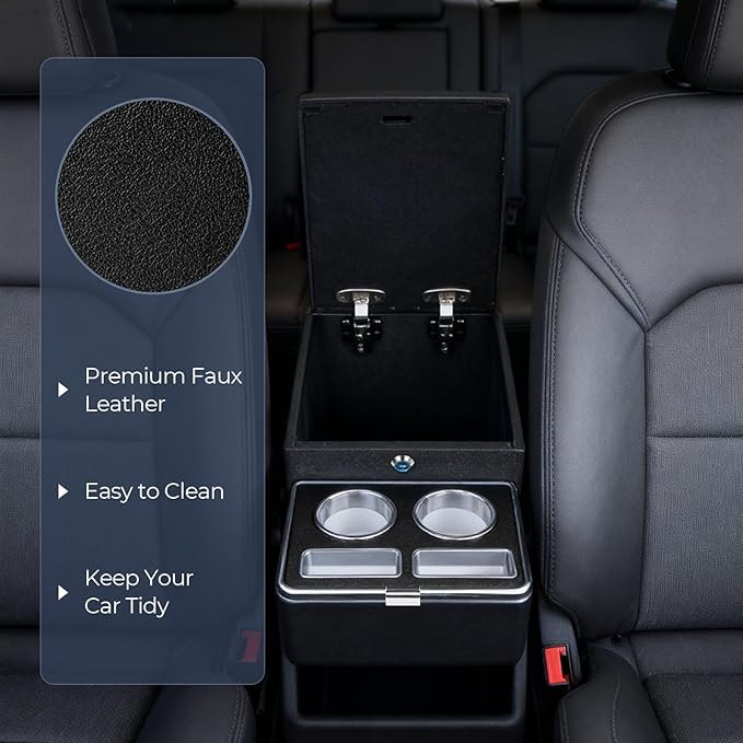 Vehicle Center Console Organizer - Floor-Mounted Lockable Storage with Dual Cup Holders, Fits Minivans, SUVs & Van Middle Seats 10.24 inch Wide