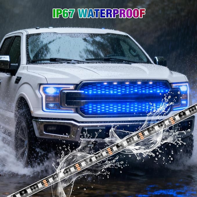 Nilight 4Pcs 24inch LED Grille Lights 144 LEDs RGB Multi Color Exterior Lighting Kit with Sound Active Function and Wireless Remote Control for Cars Van SUV Truck