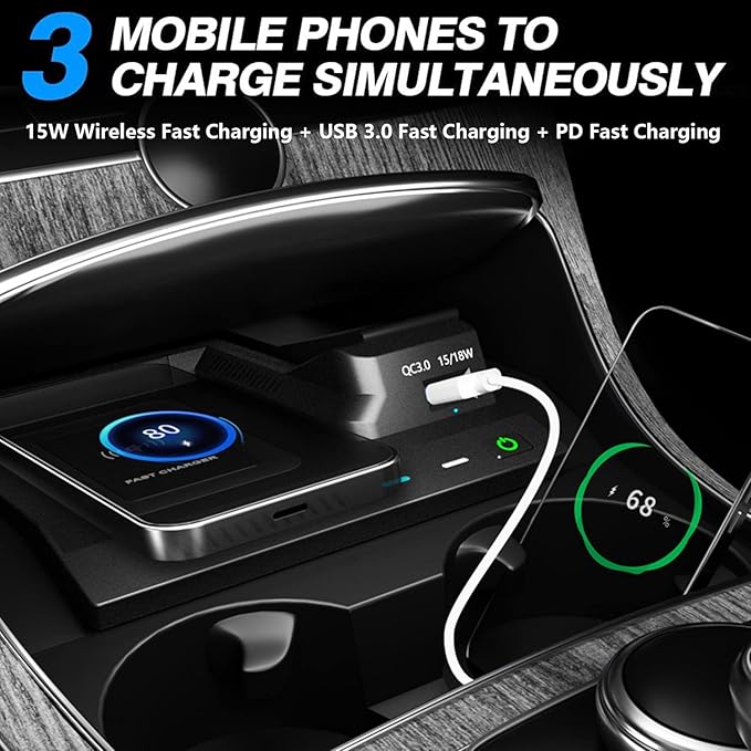 Wireless Car Charger for Mercedes Benz C-Class GLC AMG 2015-2021 C180 C200 C260 C300 C450 GLC 200 GLC 260 GLC 300 C43 C63 GLC43 GLC63, 15W Fast Charging Phone Charger Pad for iPhone Galaxy