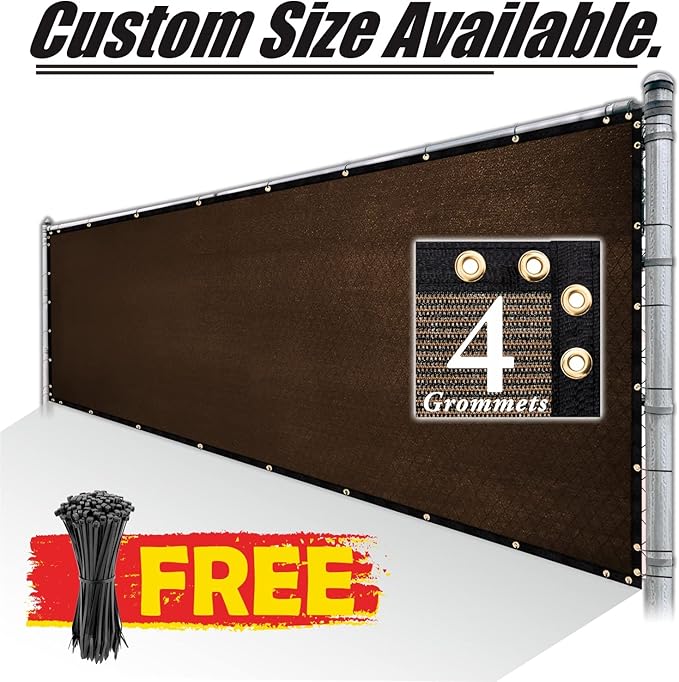 Royal Shade Custom Size 5' x 163' Brown Fence Privacy Screen Windscreen Cover Netting Mesh Fabric Cloth - Cable Zip Ties Included (We Make Custom Size)