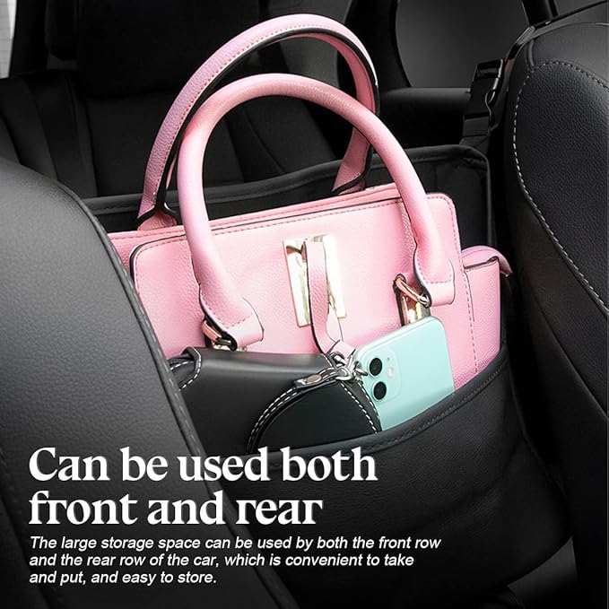 zipelo Car Handbag Holder Between Seats, PU Leather Multi-Pocket Large Capacity Purse Holder, Auto Net Bag Barrier of Backseat Pet Kids, Car Seat Organizers and Storage for Cargo Tissue Cup (Black)